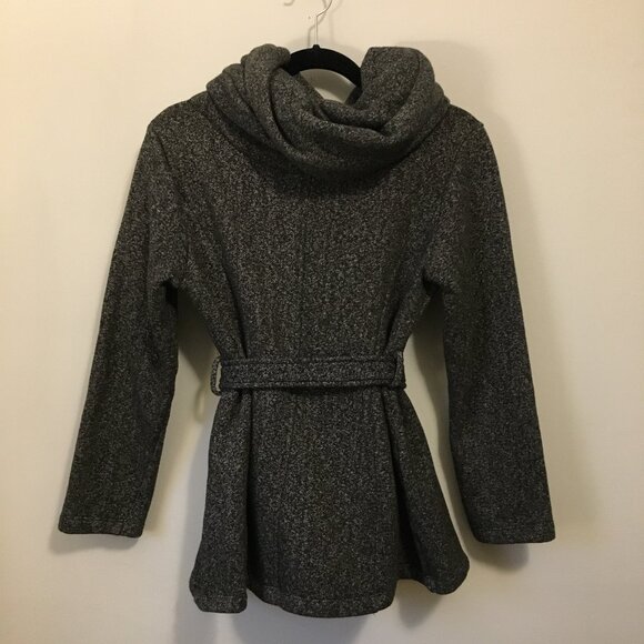 Hooded Button Up Charcoal Grey Cotton Blend Tie Waist Coat - Picture 2 of 15